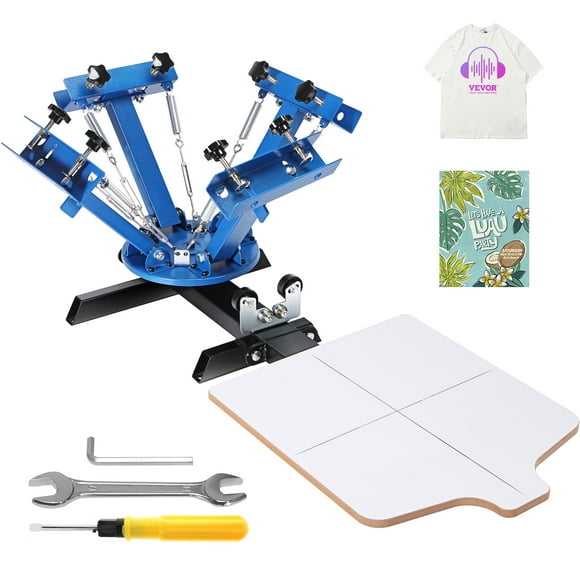 VEVOR 4 Color 1 Station Screen Printing Machine, 21.2x17.7in / 54x45cm Screen Printing Press 360 Rotable Silk, Double-Layer Positioning Pallet for T-Shirt DIY Printing