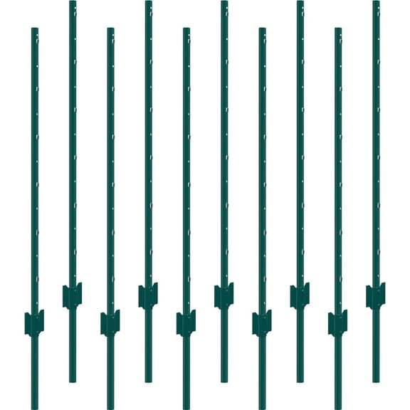 4 Feet Fence Post 10 Pack T-Post Heavy Duty Metal Fence Posts Green
