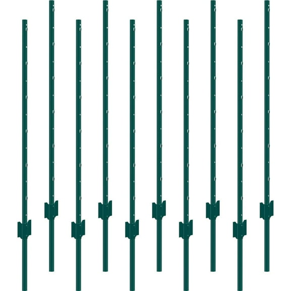 VEVOR 4 Feet Fence Post 10 Pack T-Post Heavy Duty Metal Fence Posts Green