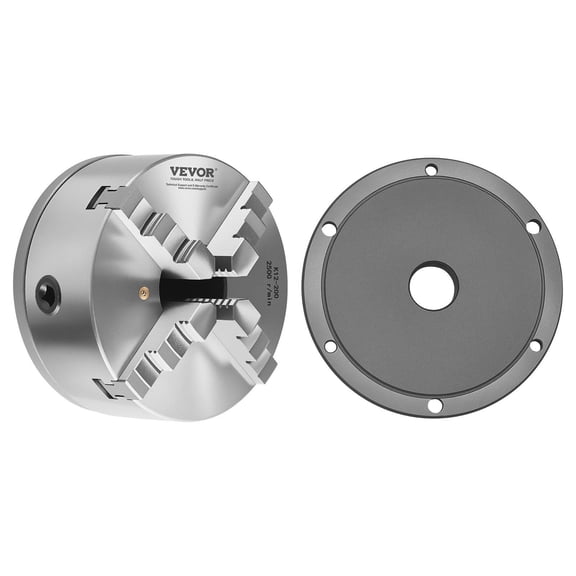 VEVOR 4-Jaw Lathe Chuck, 8 Inch (200 mm), Self-Centering Chuck with 1 1/2 in-8 Threaded Backing Plate, 0.16-7.87 in (4-200 mm) Clamping Range with T-w