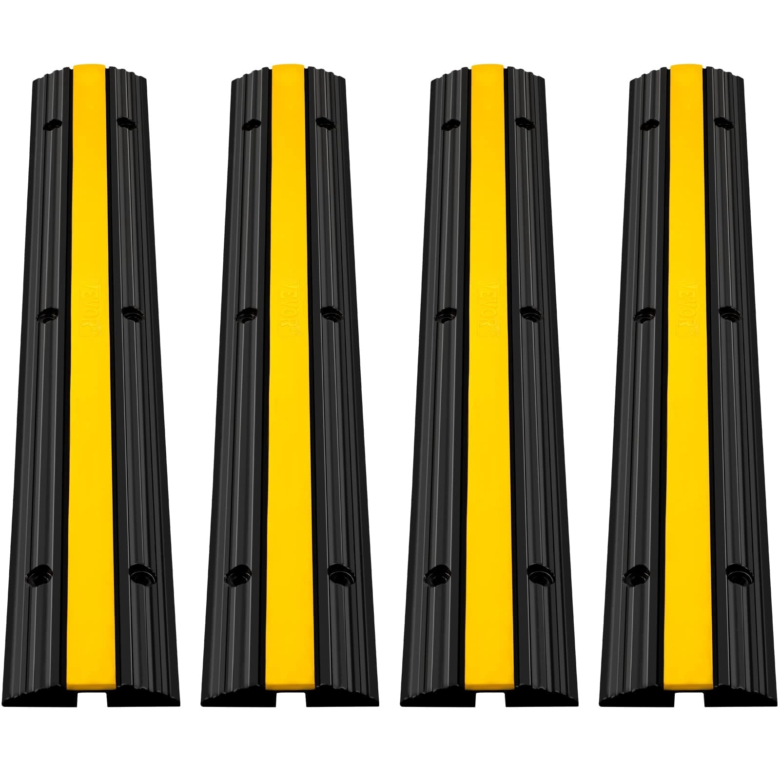 VEVOR 4 Pack of 1-Channel Rubber Cable Protector Ramps Heavy Duty 18000Lbs Load Capacity Cable Wire Cord Cover Ramp Speed Bump Driveway Hose Cable Ramp Protecti