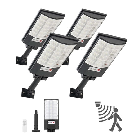 VEVOR 4 Pack 500W Solar Street Lights Outdoor, 50000LM, Commercial Parking Lot Lights Dusk to Dawn, LED Flood Security Lamp with Motion Sensor, IP65 Waterproof Outdoor Lighting, for Driveway Yard