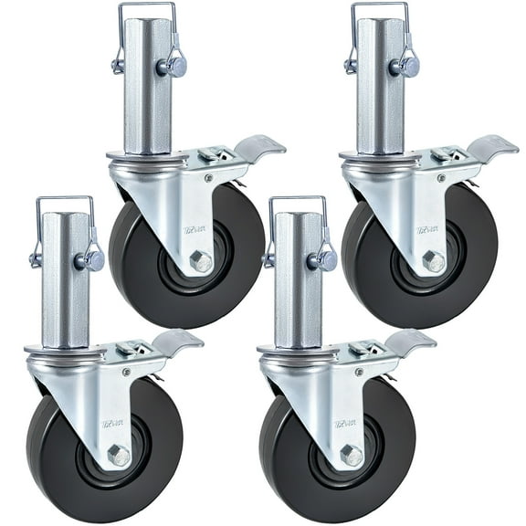 VEVOR 4 Pack 5Inch Scaffolding Rubber Swivel Caster Wheels with Dual Locking Heavy Duty Casters 1.26 Inch Square Stem 440LBS Capacity per Wheel