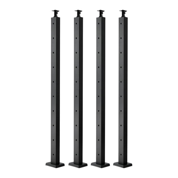 4-Pack Cable Railing Post, 36x2x2 In Horizontal-Hole Deck Railing Post with Pre-Drilled Holes, Stainless Steel Cable Rail Post with Horizontal and Curved Bracket, Black, 4JZLGZXHS914MY65M001V0