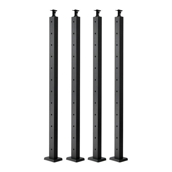 4-Pack Cable Railing Post, 42x2x2 In Horizontal-Hole Deck Railing Post with Pre-Drilled Holes, Stainless Steel Cable Rail Post with Horizontal and Curved Bracket, Black, 4JZLGZXHS106URZU0001V0