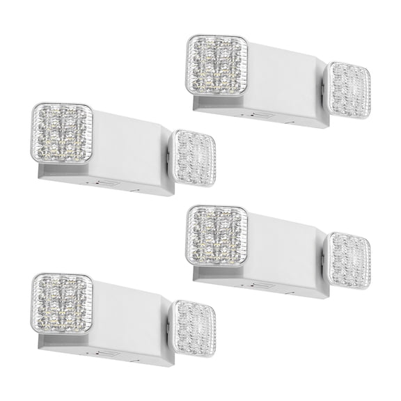 VEVOR 4 Pack Emergency Lights for Business, with Battery Backup, Commercial LED Emergency Exit Lighting Fixtures, AC 120/277V, with Two Square Head Adjustable, 90-Minute Backup, for Business, White