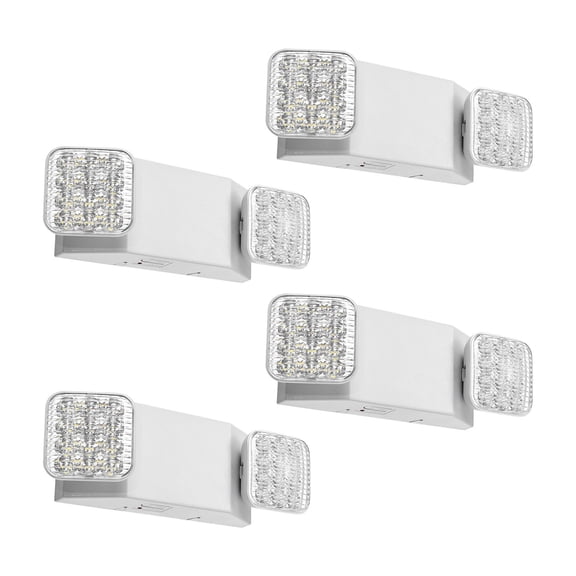 VEVOR 4 Pack Emergency Lights for Business, with Battery Backup, Commercial LED Emergency Exit Lighting Fixtures, AC 120/277V, with Two Square Head Adjustable, 90-Minute Backup, for Business, White