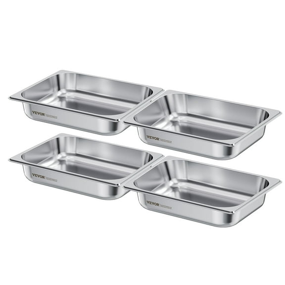 VEVOR 4 Pack Stainless Steam Hotel Pan, 1/2 Size Table Steam Pan, 2.5 Inch Deep Anti Jam Restaurant Supplies Reusable Rustproof Catering Storage for Home, Party, Restaurant, Hotel, Buffet