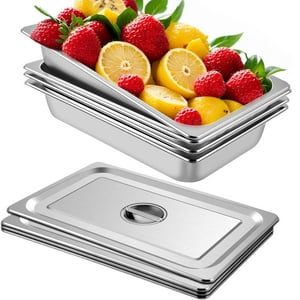 VEVOR Paquete de 4 Bandejas para Mesa de Vapor 20.9 x 12.8 x 3.9 Pulgadas Bandeja de Vapor Tamaño Completo 13L Contenedor de Comida Profundo Acero Inoxidable Bandeja para Horno Bandejas para Hotel Anti-Adherente Bandeja de Comida para Mesa de Vapor