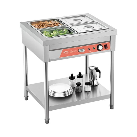 VEVOR 4-Pan Commercial Food Warmer, 4 x 1/2 Pans Electric Steam Table, 1500W Professional Buffet Catering Food Warmer with Undershelf, Stainless Steel Server