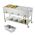 thumbnail image 1 of VEVOR 4-Pan Commercial Propane Steam Table, LP Gas Outdoor Soup Warmer with Drain Valve and 3" Wheels, Stainless Steel Propane Food Warmer with Independent Temp Control, 1 of 9