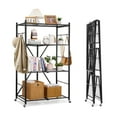 thumbnail image 1 of VEVOR 4-Tier Foldable Storage Shelf, 36W x 21D x 60H Inch Folding Metal Rack Shelving Unit, No Assembly Organizer Shelf with 5 Wheels & 4 Hooks for Pantry, Kitchen, Garage, Basement, Black, 1 of 9