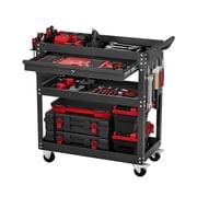 VEVOR 4-Tier Tool Cart with Wheels, 350 lbs Load Capacity, Rolling Work Cart with Drawer & Pegboard, Mechanic Tool Storage Organizer with Locking System for Garage, Warehouse and Repair Shop, Black
