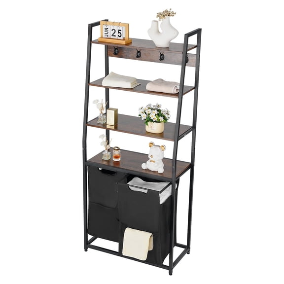 VEVOR 4 Tiers Laundry Sorter, Tall Laundry Hamper with Shelves and Hooks, 2 Section Freestanding Basket Organizer Storage with 600D Oxford Cloth Bags