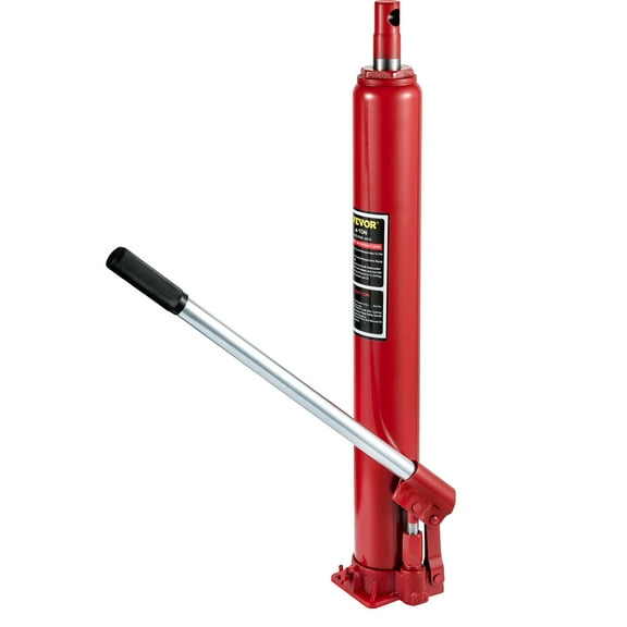 VEVOR 4-Ton Hydraulic Long Ram Jack, Manual Cherry Picker, Red, 8818 lbs Capacity