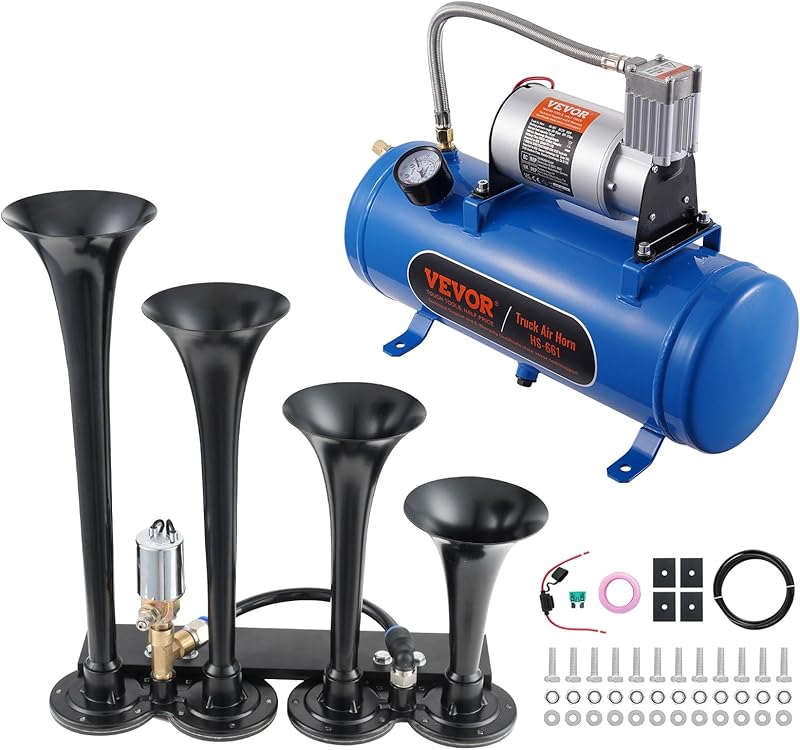 12V 0.5 Gallon Air Tank 150PSI Compressor Kit Air Horn Gauge For Train 5 Ports