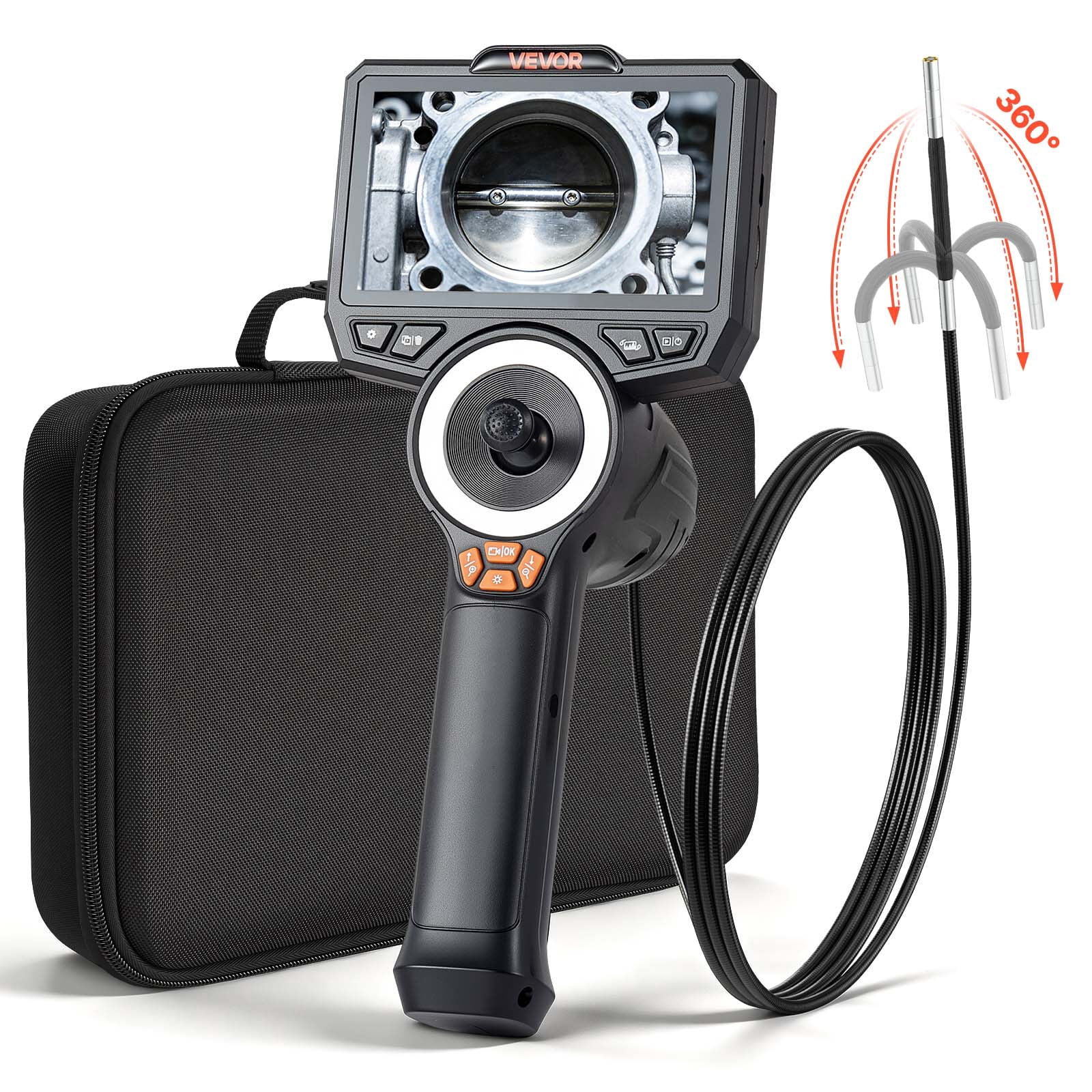 VEVOR 4-Way Articulating Endoscope with Light, 1080P HD Industrial Borescope Inspection Camera with 0.15-inch Ultra Slim Articulated Probe, Flexible Snake Scope Cam