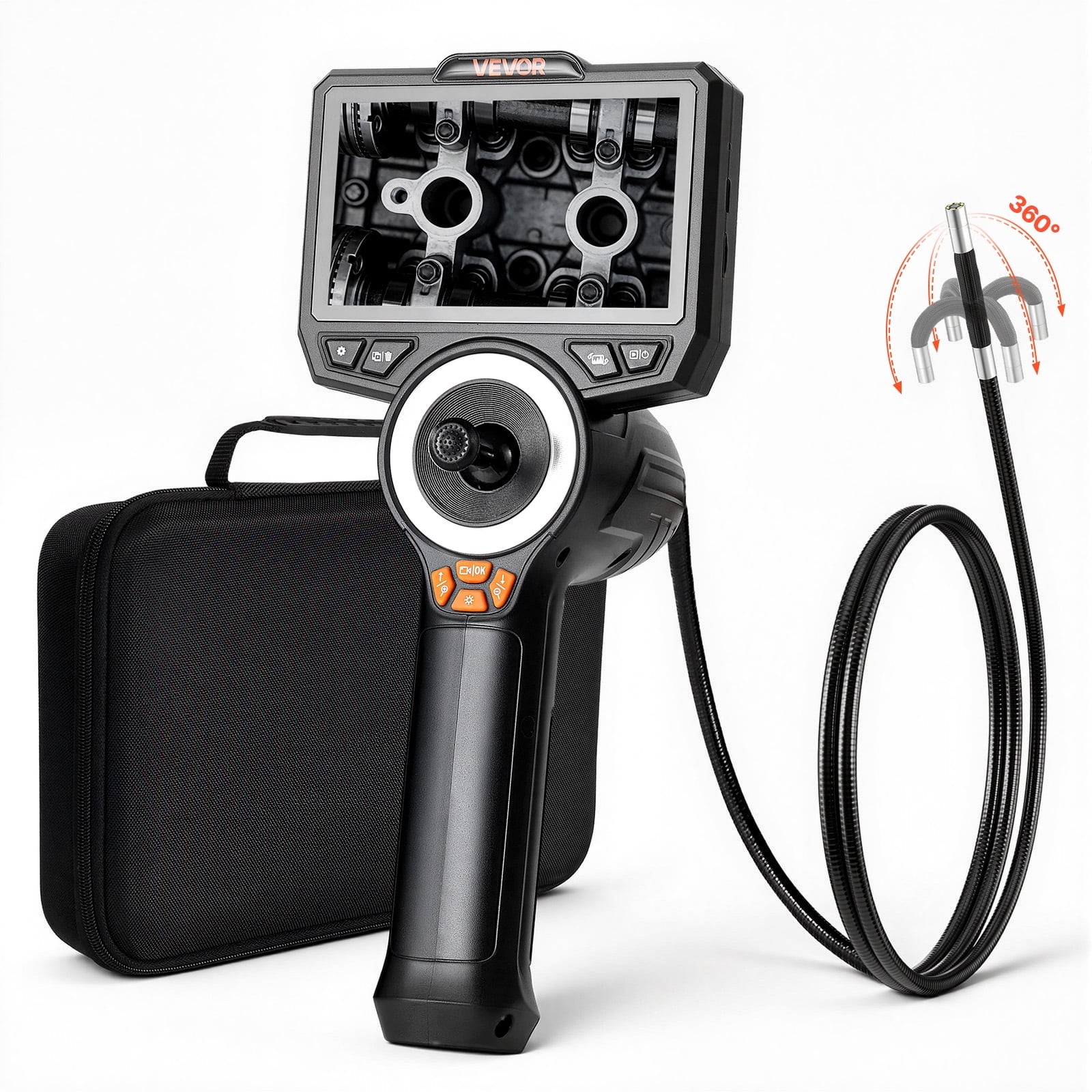 VEVOR 4-Way Articulating Endoscope with Light, True 1080P HD Industrial Borescope Inspection Camera with 0.24-inch Slim Articulated Probe, Flexible Snake Scope Cam