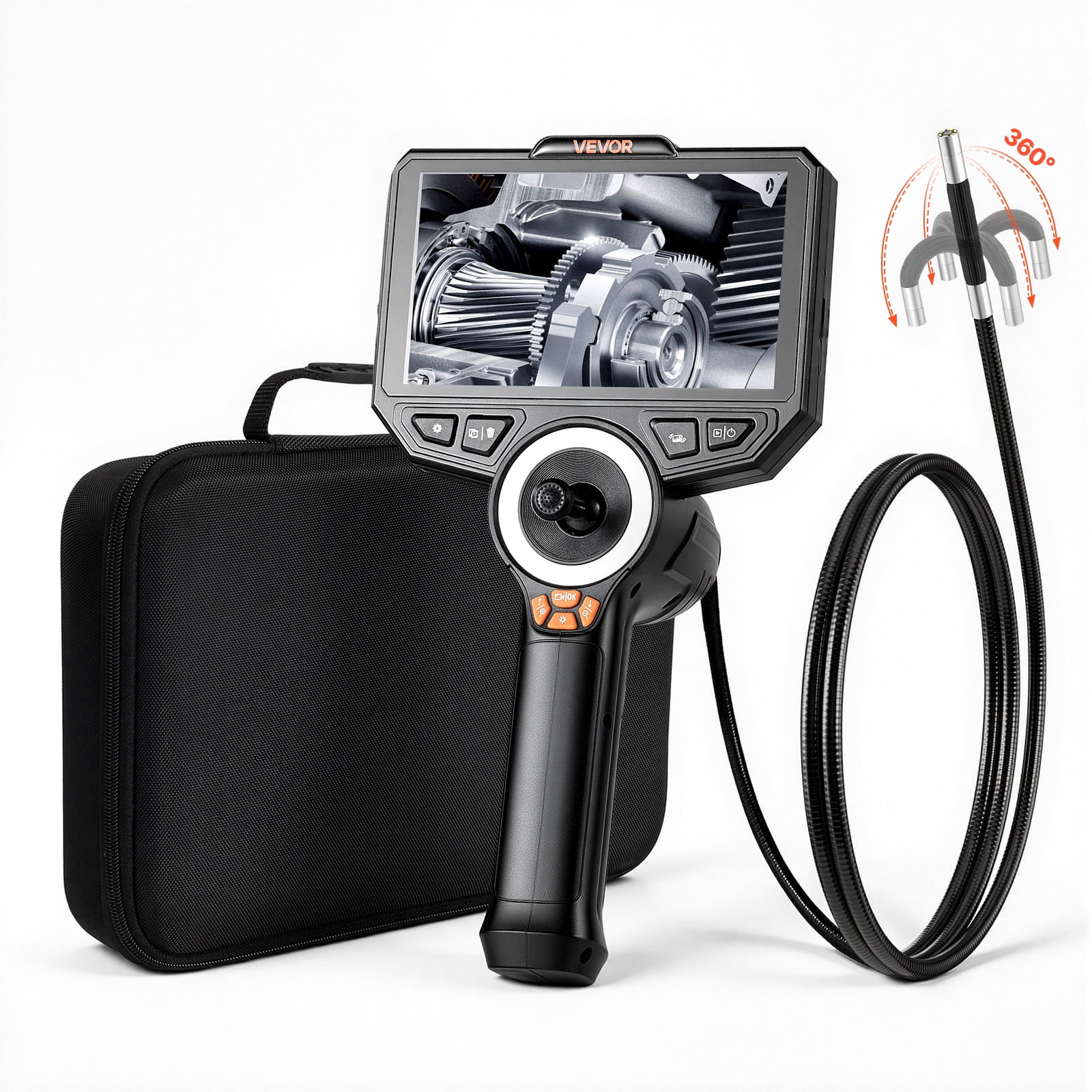 VEVOR 4-Way Articulating Endoscope with Light, True 1080P HD Industrial Borescope Inspection Camera with Articulated Probe, Flexible Snake Scope Cam for Wall Automotive Engine Inspect-4.9FT