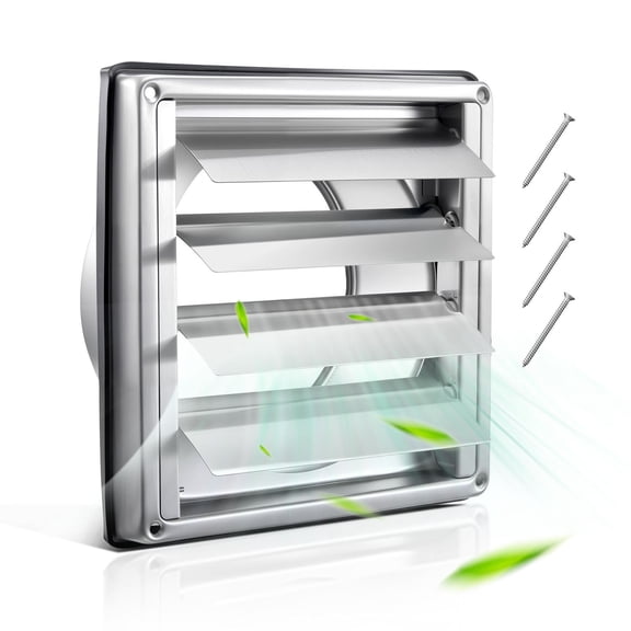 VEVOR 4 inch Wall Vent Cover, Louvered Square AC Vent Gable Cover, Premium Stainless Steel & with Noise Reducing Rubber Gasket, for House,Bathroom,Garage,Kitchen,Basement (1 Pack, Silver)