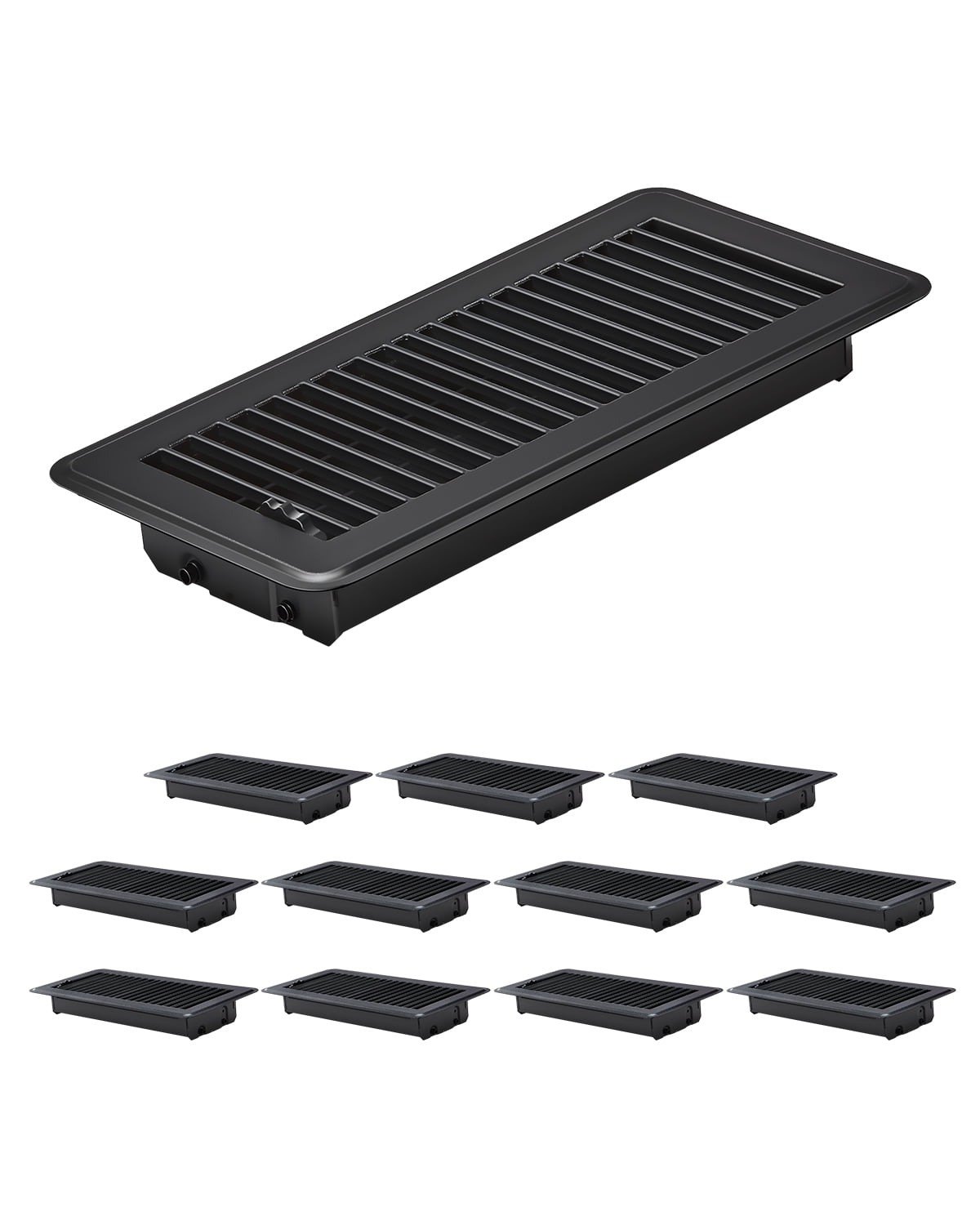 VEVOR 4 x 10 Inch Floor Registers, 12-Pack Vent Grilles, HAVC Heavy-Duty Walkable Iron Floor Vents, Easily Adjustable Rust-Proof Air Vents Deflector with Metal Damper, Ideal for Home & Office, Black