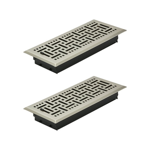 VEVOR 4 x 10 Inch Floor Registers,2-Pack Vent Grilles, HVAC Heavy-Duty Walkable Iron Floor Vents, Easily Adjustable Rust-Proof Air Vents Deflector with Metal Damper,for Home &Office, Nickel-Plated
