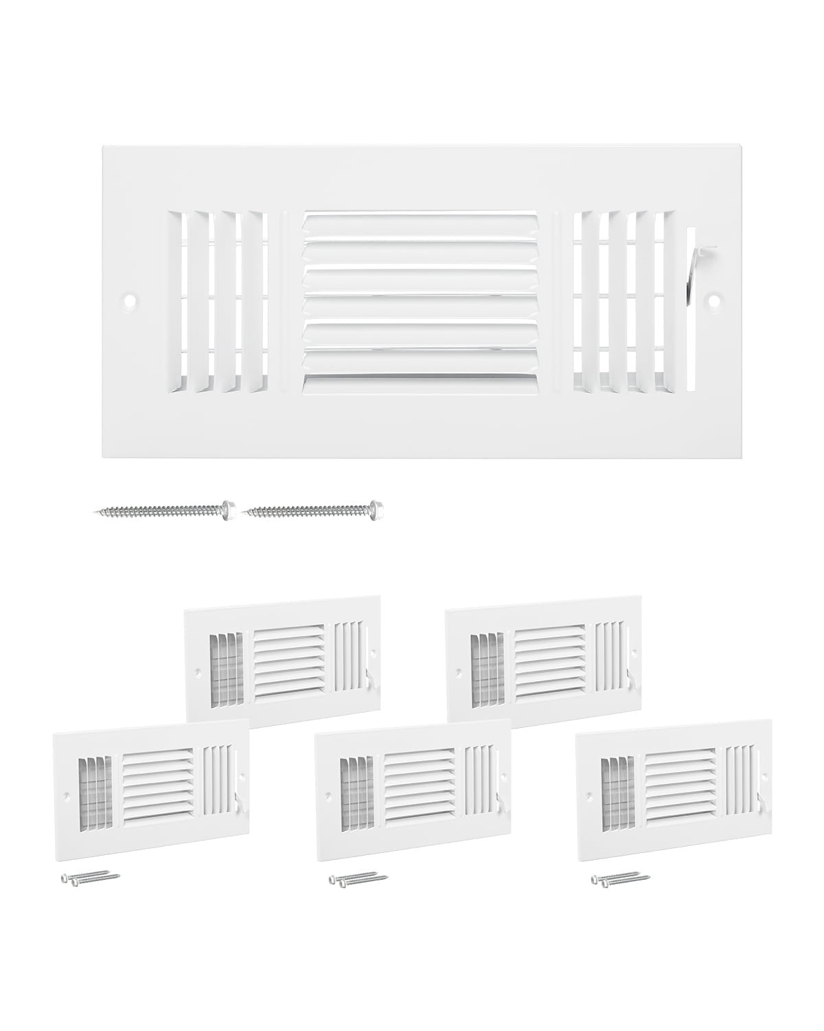 VEVOR 4 x 10 Inch Air Vent Covers, 6-Pack Floor Vents, HVAC 3-Direction Iron Vent Grilles for Home/Office Wall & Ceiling,Rustproof Anti-Peeling Air Vents Deflector Adjustable with Metal Damper,White