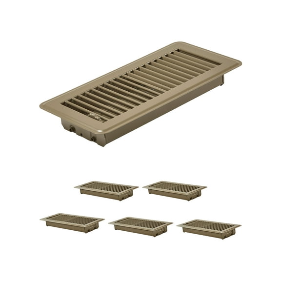VEVOR 4 x 10 Inch Floor Registers, 6-Pack Vent Grilles, HVAC Heavy-Duty Walkable Iron Floor Vents, Easily Adjustable Rust-Proof Air Vents Deflector with Metal Damper, Ideal for Home & Office, Brown