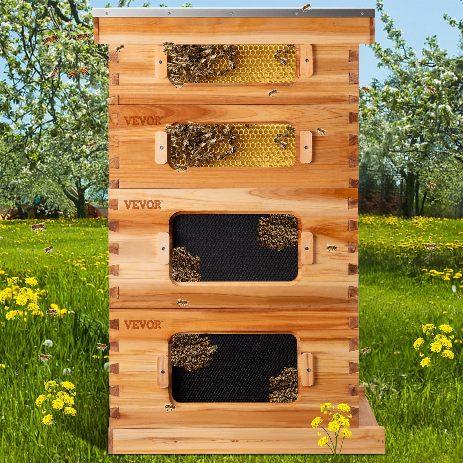 VEVOR Bee Hive 10-Frame Complete Beehive Kit 100% Beeswax Natural