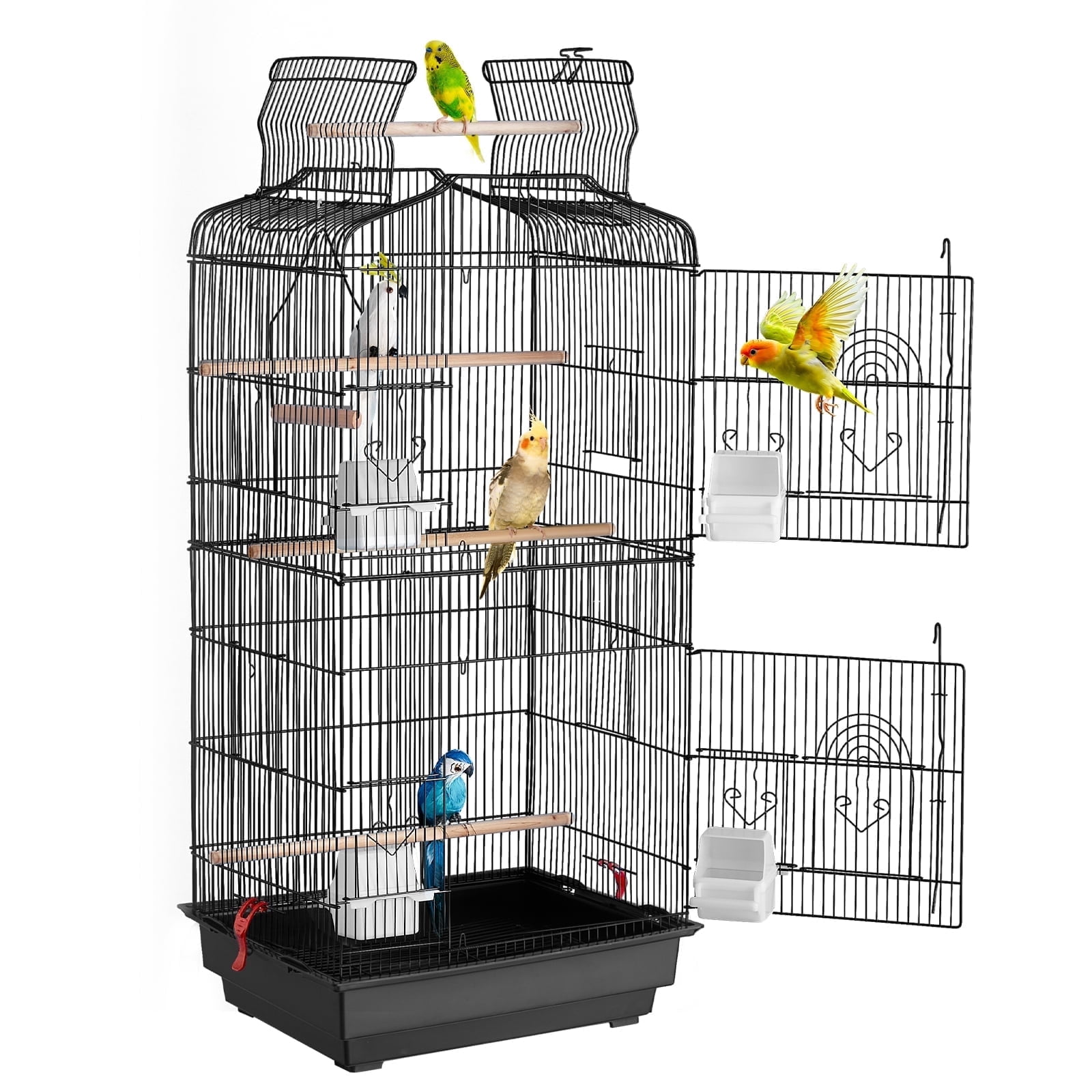 VEVOR 41" Open Top Hanging Bird Cage, Heavy-Duty Iron Small Parrot Cage with Secure Doors & Accessories, Flight Cage for