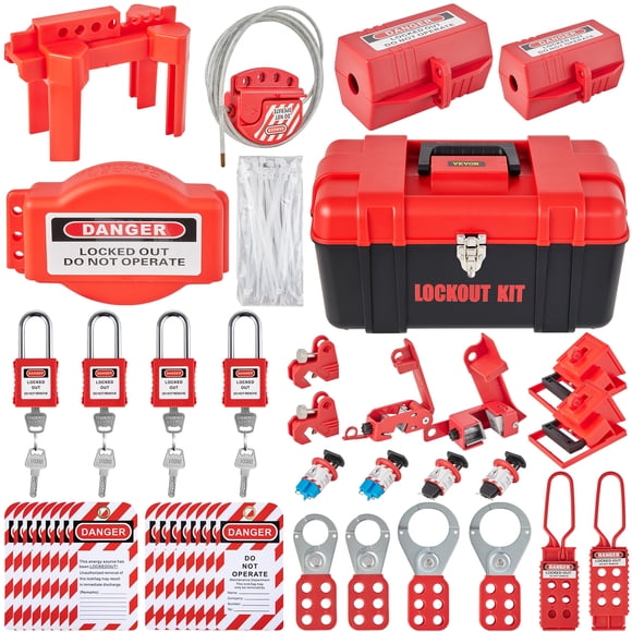 VEVOR Lockout Tagout Kits Electrical Safety Loto Kit Includes Padlocks, 5 Kinds of Lockouts, Hasps, Tags & Ties, Box, Lockout Safety Tool 42pcs