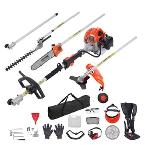 VEVOR 43CC 6 in 1 Trimming Tools, Gas Hedge Trimmer, Weed Eater, String Trimmer, Brush Cutter, Edger, Pole Saw Chainsaw Pruner with Extension Pole