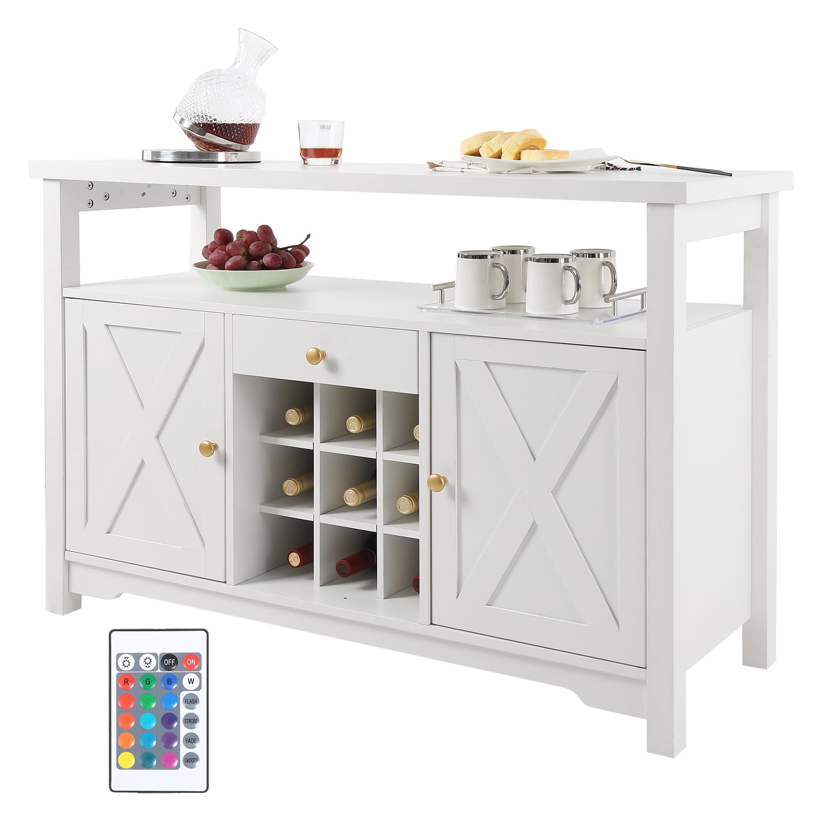 VEVOR 47 Inch Industrial Bar Cabinet, Wine Table for Liquor & Glasses, Sideboard Buffet Cabinet with Wine Rack, Freestanding Farmhouse Wood Coffee Bar Cabinet for Living Room, Home Bar, Kitchen