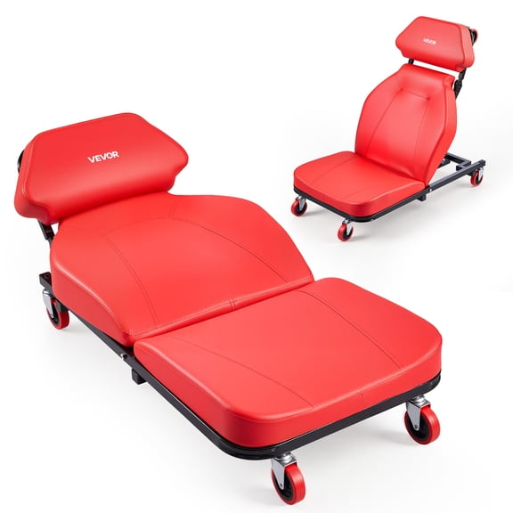 VEVOR 48.4 in 2-in-1 Mechanic Creeper, Adjustable Backrest Garage Creeper Seat, 570 lbs Under Car Rolling Chair with 6 Swivel Casters, Padded Headrest for Auto Repair