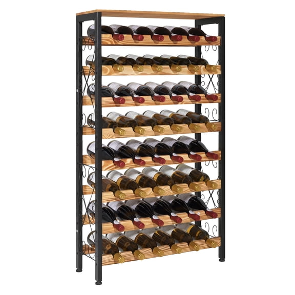VEVOR 48 Bottle Wine Rack, 8-Tier, Freestanding Floor Display Wine Storage Shelves with Wood Table Top, Easy Assembly, Adjustable Feet, for Kitchen Pantry,Cellar, Bar, Dining Room, Living Room, Black