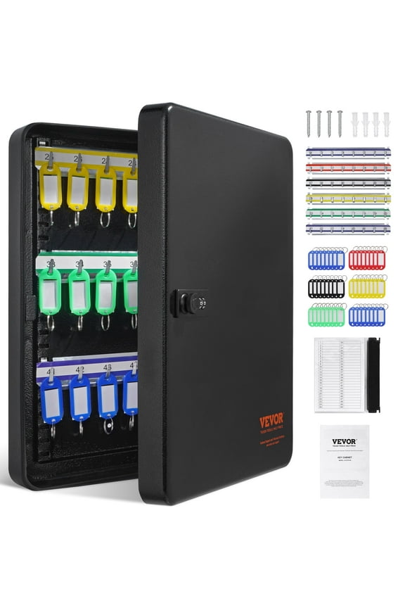 48-Key Cabinet, Key Safe with Combination & Key Lock, Digital Security Storage Box Steel Key Organizer with Adjustable Racks,48 pcs Colorful Key Tags and A Record Card for School, Office,Hotel