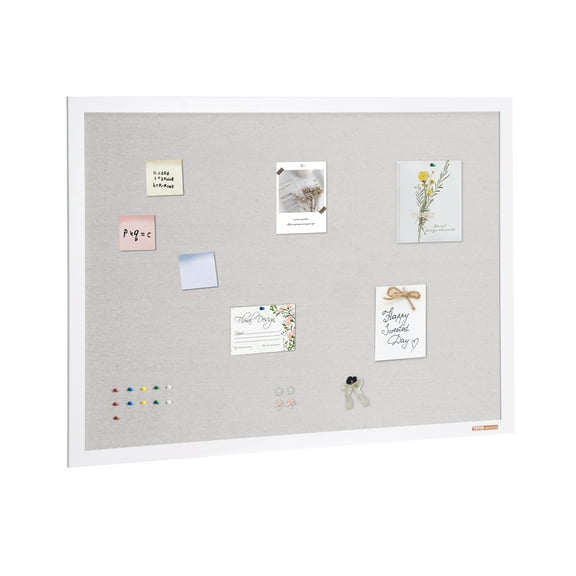 VEVOR 48"x36" White Cork Board with Linen Surface – Stylish Wall-Mounted Bulletin Board for Home, School, Office – Elegant & Functional Noticeboard