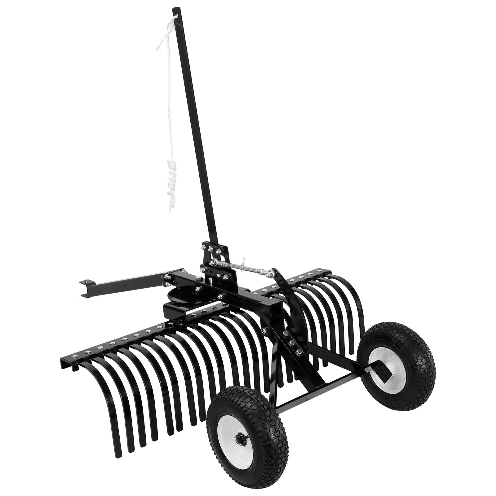 VEVOR 48in Landscape Rake, Pull Behind Lawn Rock Rakes for ATV Mower Tractors, 24 Durable Steel Tines, Adjustable Height & Angle, Heavy Duty Dethatcher Rake for Leaves Debris