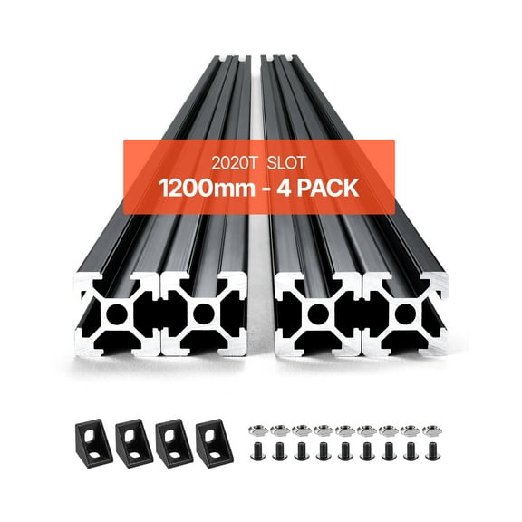 VEVOR 4PCS 47.2 in (1200mm) T Slot 2020 Aluminum Extrusion Profile, European Standard Anodized Linear Rail, High-Strength Extruded Aluminum Rail for 3D Printer, CNC Machine DIY, Laser Engraving,Black
