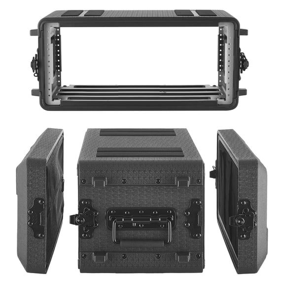 VEVOR 4U Rack Case, 12 in Depth, Rackmount Flight Case Shallow Rack with Microphone Compartment, Polyethylene Construction, Recessed Latches, Easy Installation, for Amplifier, 8.7 in Internal Depth
