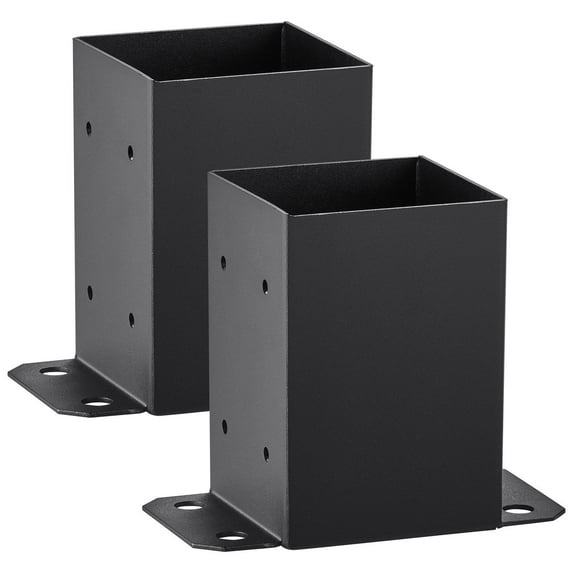 4x4 Post Anchor Brackets for Deck & Railing - 3.6"x3.6" Inner Size, Matte Black Powder-Coated Heavy Duty Base Plate, 2 Pc