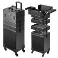thumbnail image 1 of VEVOR 5 in 1 Professional Makeup Train Case Aluminum Cosmetic Case, Rolling Makeup Case Extra Large Trolley Makeup Travel Organizer, with 360° Swivel Wheels & Adjustable Pull Rod, Black, 1 of 9