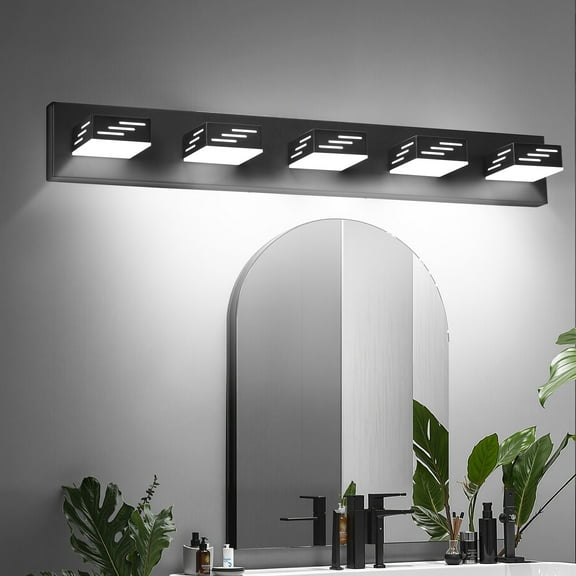 VEVOR 5-Light LED Modern Vanity Light Fixtures,33.46-Inch,Black Finish Bathroom Wall Lighting Fixture Over Mirror, with IP44 Waterproof, for Bathroom, Living Room, Bedroom, Hallway, Cool White 6000K
