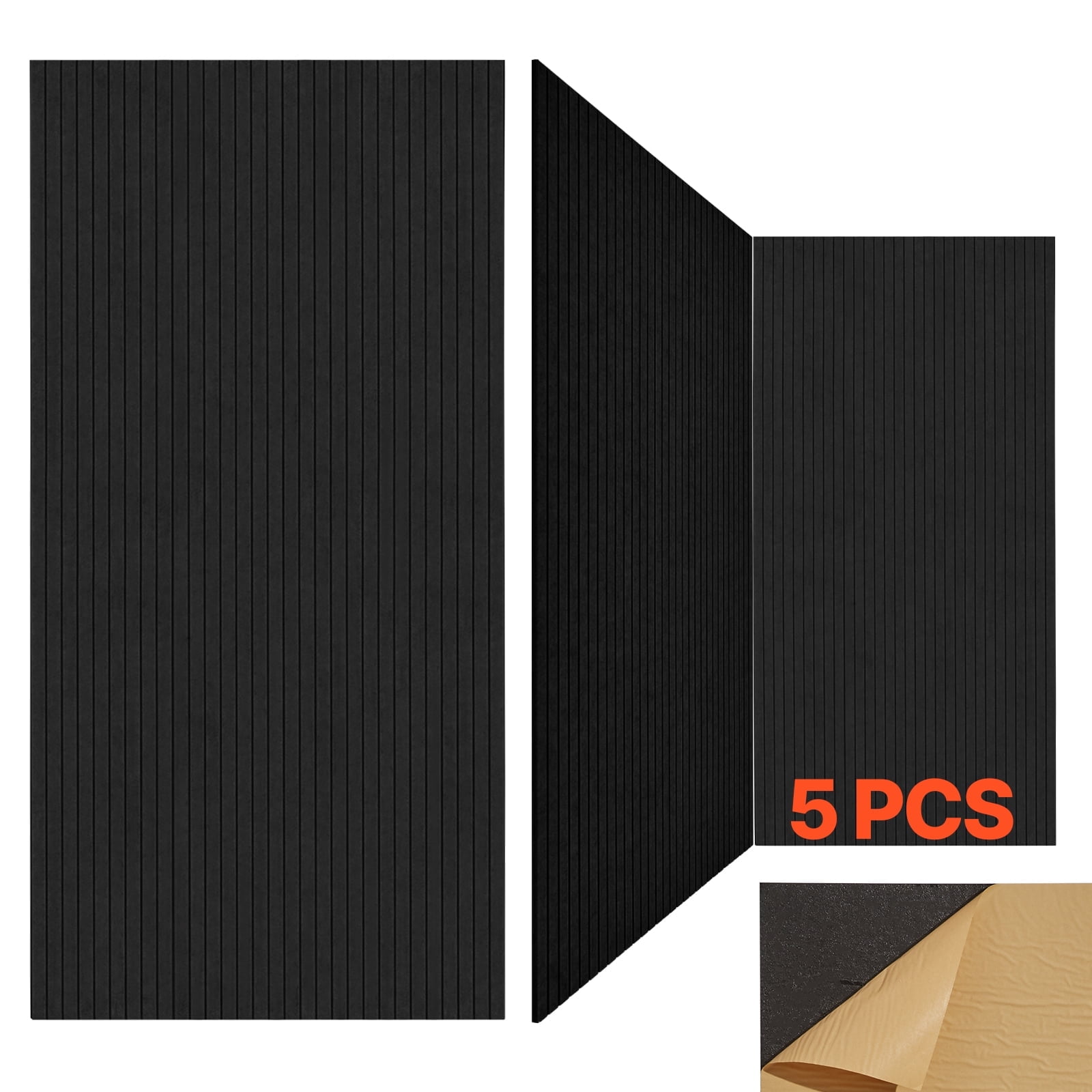 VEVOR 5 Pack Acoustic Panels with Self Adhesive, 47.2 x 23.6 x 0.4 inch Sound Proof Foam Panels, Polyester Fiber Soundproof Wall Panels High Density, for Home, Studio, Office, Theater, Black