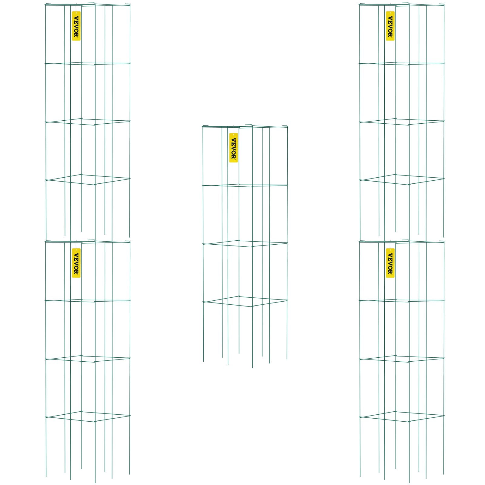 Green PVC-Coated Steel Tomato Plant Support Cages, Set of 5