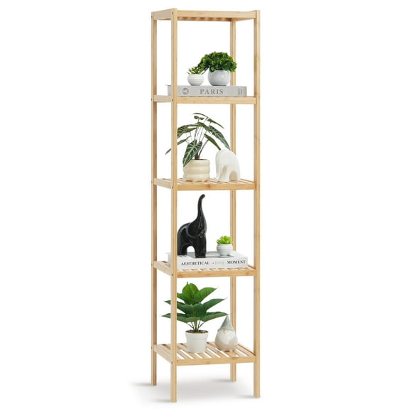 VEVOR 5-Tier Bathroom Standing Shelf, Narrow Shelving Unit, Display Storage Rack Organizer, Freestanding Flower Plant Stand, Multifunctional Bamboo Shelf Ideal for BathRoom, Kitchen, Home, Natural