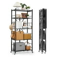 thumbnail image 1 of VEVOR 5-Tier Foldable Storage Shelf, 28W x 15D x 64H Inch Folding Metal Rack Shelving Unit, No Assembly Organizer Shelf with 5 Wheels & 4 Hooks for Pantry, Kitchen, Garage, Basement, Black, 1 of 9