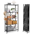 thumbnail image 1 of VEVOR 5-Tier Foldable Storage Shelf, 32W x 14D x 72H Inch Folding Metal Rack Shelving Unit, No Assembly Organizer Shelf with 5 Wheels & 4 Hooks for Pantry, Kitchen, Garage, Basement, Black, 1 of 9