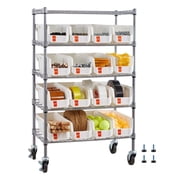 VEVOR 5-Tier Rolling Bin Storage Rack, 16 Organizer Bins, Bin Rack Storage Steel Wire Shelving System with Wheels, Mobile Tool Organizer for Garage, Warehouse, Office, Restaurant, Classroom, Kitchen