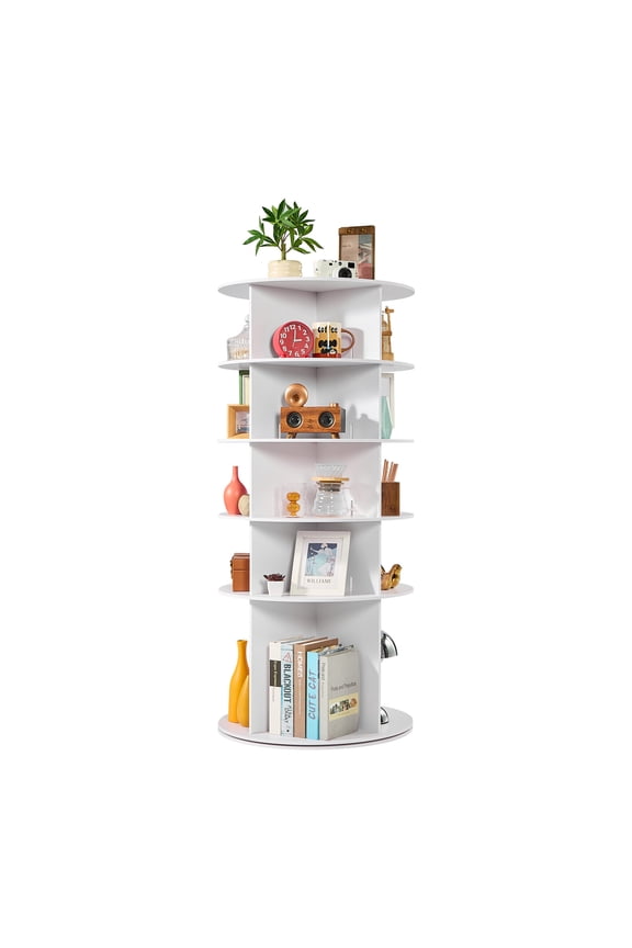 5 Tiers Rotating Shoe Rack Tower, 360 Spinning Shoe Rack, Revolving Storage Round Carousel Display, Freestanding Lazy Susan Organizer Display for Bedroom, Living Room, Entryway, Closet, White